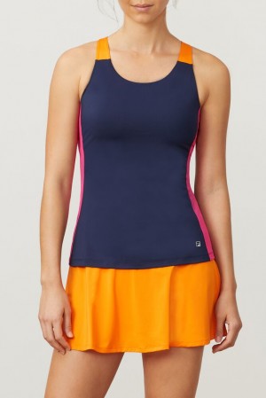 Camiseta Tirantes Fila Awning Colorblocked Tank Mujer Navy/Fprp/Orpl | 041695TDQ