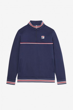 Chaquetas Fila Heritage Tennis 1/4 Zip Hombre Azul Marino Rojas Blancas | 947102ECF