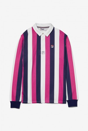 Rugby Shirts Fila Grover Striped Rugby Hombre Azul Marino Blancas | 093687ZIE