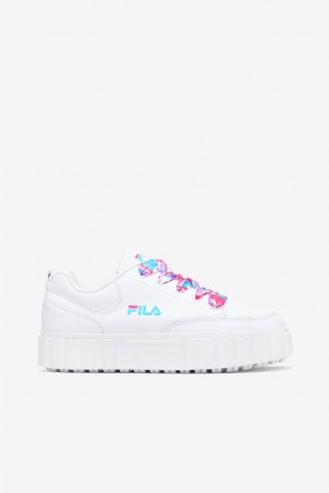 Tenis Fila Sandblast Low Satin Lace Sneakers Mujer Blancas Azules Plateadas | 798140YVO