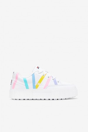 Tenis Fila Sandblast Low Stripe Sneakers Mujer Blancas Azules | 963478NLA
